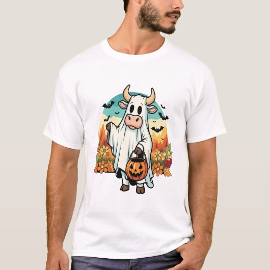 Funny Halloween Ghost Cow T-Shirt (Vorderseite)