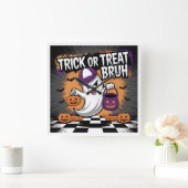 Funny Halloween Ghost & Pumpkins Quadratische Wanduhr (Zuhause)