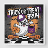 Funny Halloween Ghost & Pumpkins Quadratische Wanduhr (Vorderseite)