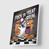 Funny Halloween Ghost & Pumpkins Quadratische Wanduhr (Winkel)