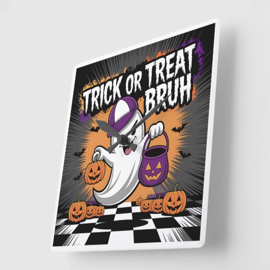 Funny Halloween Ghost & Pumpkins Quadratische Wanduhr (Winkel)