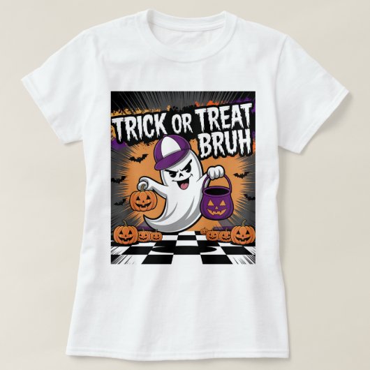 Funny Halloween Ghost & Pumpkins T-Shirt (Design vorne)