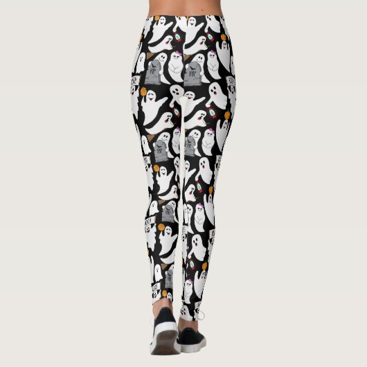 Funny Halloween Ghosts Black and White Gemustert Leggings (Rückseite)