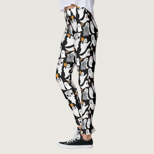 Funny Halloween Ghosts Black and White Gemustert Leggings (Links)