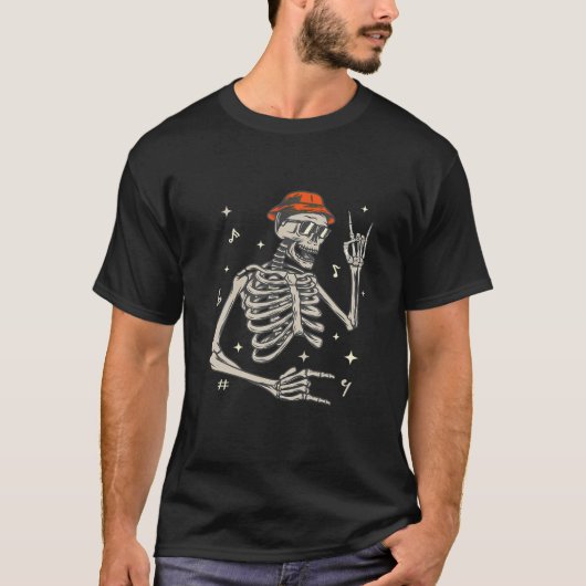 Funny Halloween Gifts Rocker Skelett Hand Rock On T-Shirt (Vorderseite)