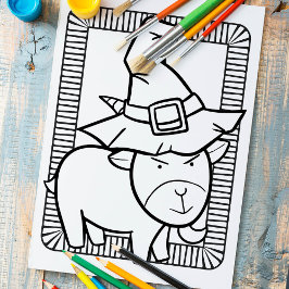 Funny Halloween Goat Coloring Page Poster