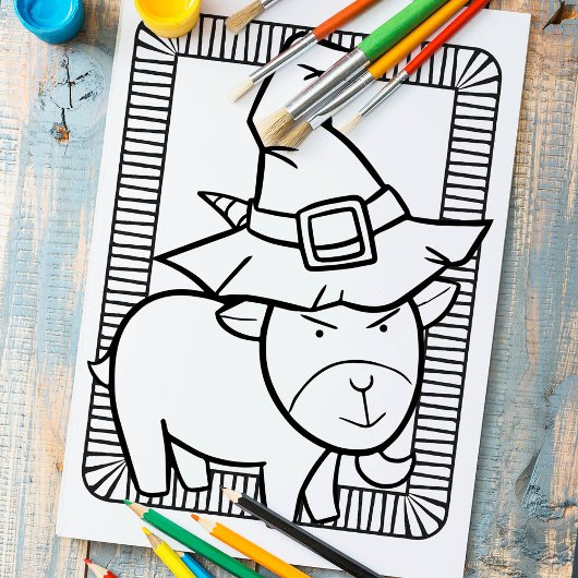 Funny Halloween Goat Coloring Page Poster