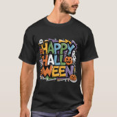 Funny Halloween Graffiti Art mit farbigem Text T-Shirt (Vorderseite)