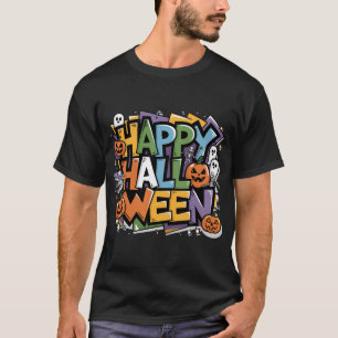 Funny Halloween Graffiti Art mit farbigem Text T-Shirt