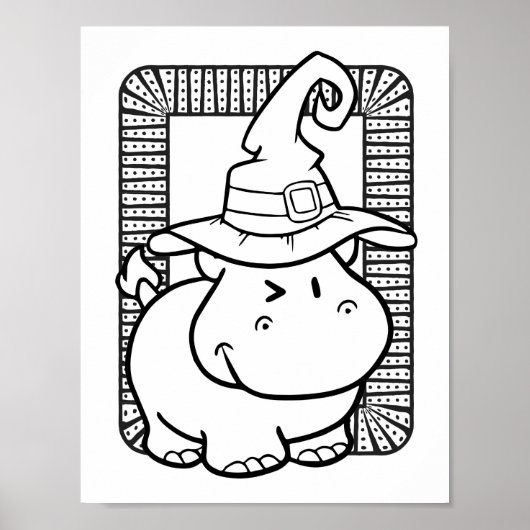 Funny Halloween Hippo Coloring Page Poster (Vorne)