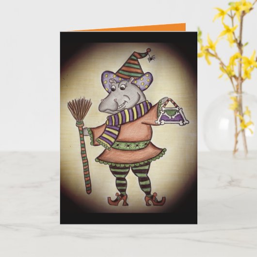 Funny Halloween Hippo Karte (Gelbe Blume)