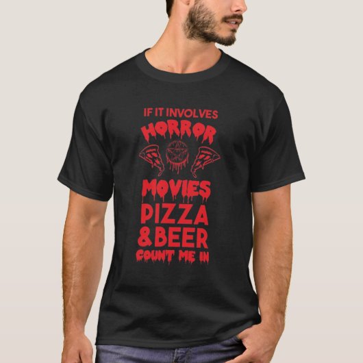 Funny Halloween Horror Pizza und Bier Spaß T-Shirt (Vorderseite)