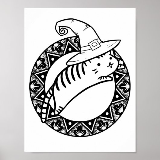 Funny Halloween Jumping Cat Coloring Page Poster (Vorne)