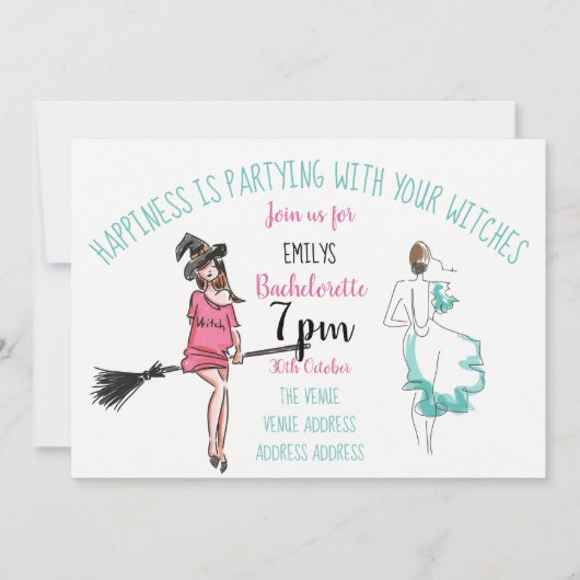 FUNNY Halloween Junggeselinnen-Abschied lädt Hexen Einladung (Vorderseite)