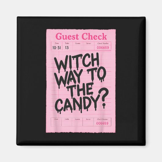 Funny Halloween Karo Hexe zum Candy Magnet (Vorne)
