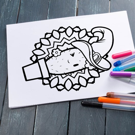 Funny Halloween Lächelnde Cactus Coloring Page Poster