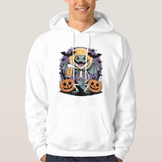 Funny Halloween Lizard Skeleton mit Bier Hoodie (Vorderseite)