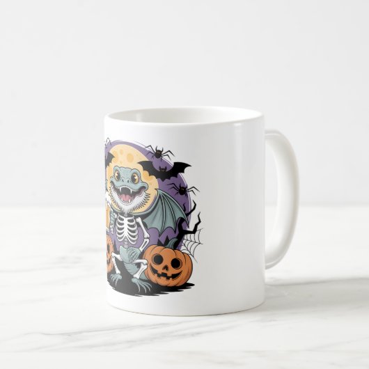 Funny Halloween Lizard Skeleton mit Bier Kaffeetasse (VorderseiteRechts)
