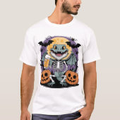 Funny Halloween Lizard Skeleton mit Bier T-Shirt (Vorderseite)