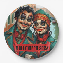 Funny Halloween Make-up Face Karikaturenpaar