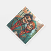 Funny Halloween Make-up Face Karikaturenpaar Serviette (Ecke)