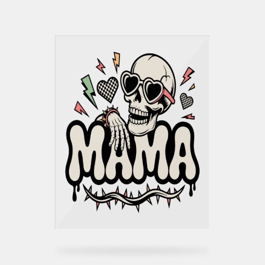 Funny Halloween Mama Cool Skull Acrylschild (Vorderseite)