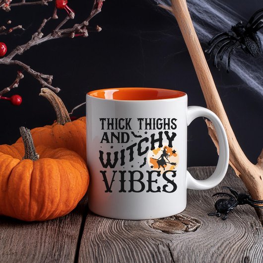 Funny Halloween Mug With Black Witch & Full Moon Zweifarbige Tasse