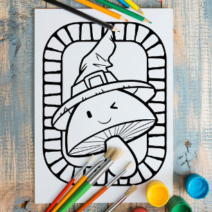 Funny Halloween Mushroom Coloring Page Poster