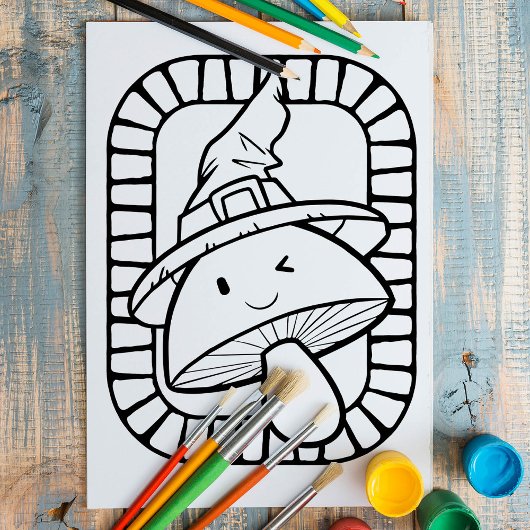 Funny Halloween Mushroom Coloring Page Poster