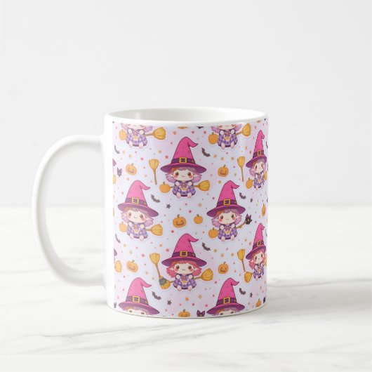 Funny Halloween Muster mit Pumpkins und Hexe Kaffeetasse (Links)