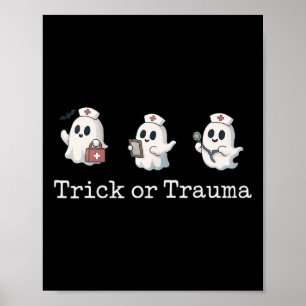 Funny Halloween Niedlich Ghost Nurse Trick or Trau Poster