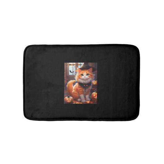 Funny Halloween Niedlich Orange Cat mit Wizard Hat Badematte (Vorderseite)