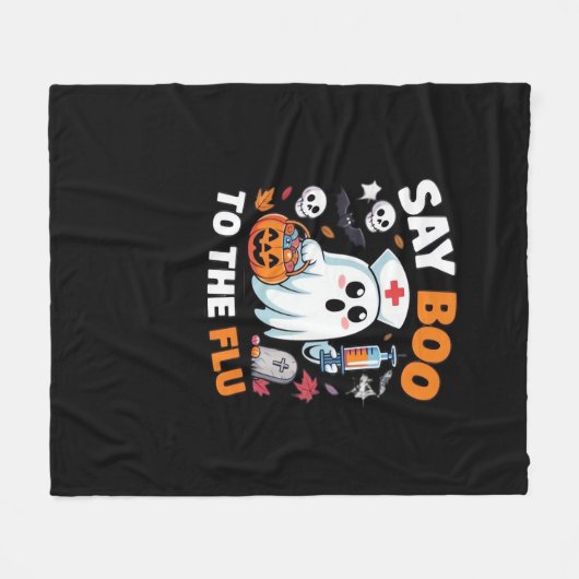 Funny Halloween Nurse Ghost T - Shirt - "Say Boo t Fleecedecke (Vorderseite (Horizontal))