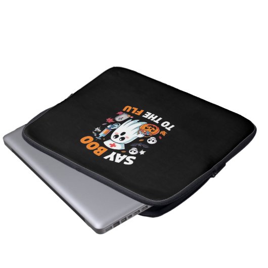 Funny Halloween Nurse Ghost T - Shirt - "Say Boo t Laptopschutzhülle (Vorne Knopf)