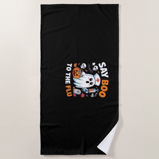 Funny Halloween Nurse Ghost T - Shirt - "Say Boo t Strandtuch (Vorderseite)