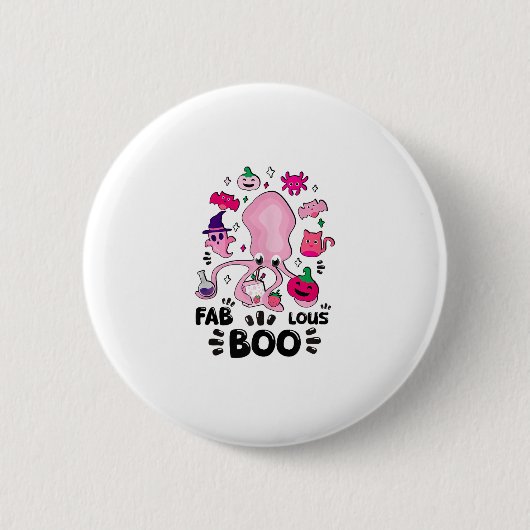 Funny Halloween Pink Cat Ghost Juggling Octopus Fa Button (Vorderseite)
