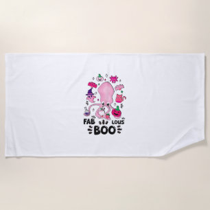 Funny Halloween Pink Cat Ghost Juggling Octopus Fa Strandtuch