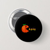 Funny Halloween Pumpkin Eating Candy Corn Button (Vorne & Hinten)