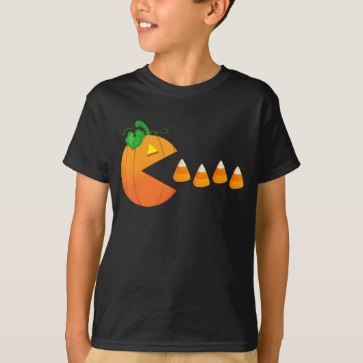 Funny Halloween Pumpkin Eating Candy Corn Gamer T-Shirt (Vorderseite)