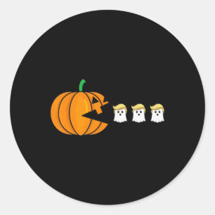 Funny Halloween Pumpkin Eating Trump Ghost Mens Wo Runder Aufkleber