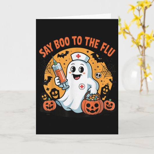 Funny Halloween Quote Say Boo To The Flu Cool Vacc Karte (Gelbe Blume)