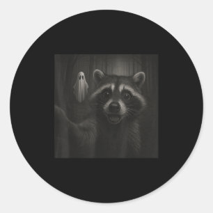 Funny Halloween Raccoon Selfie mit Soky Ghost Runder Aufkleber