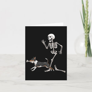 Funny Halloween Rat Terrier and Skeleton Karte