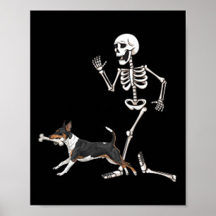 Funny Halloween Rat Terrier and Skeleton Poster