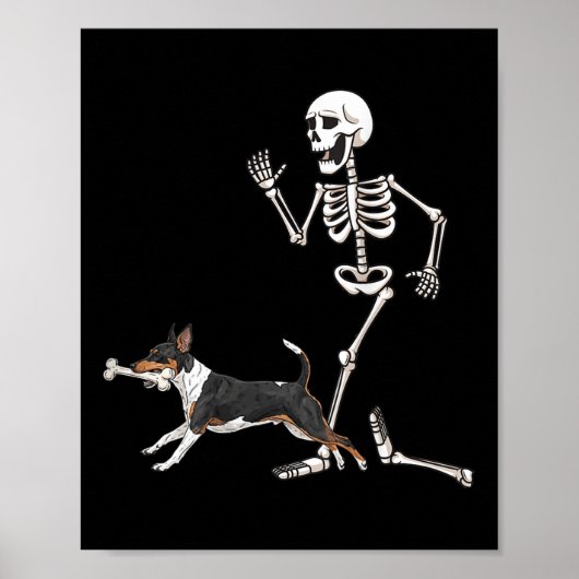 Funny Halloween Rat Terrier and Skeleton Poster (Vorne)