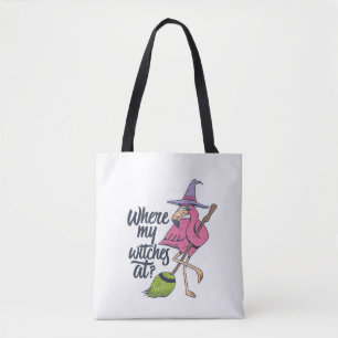 Funny Halloween rosa Flamingo, wo meine Hexen auf Tasche