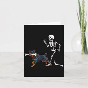 Funny Halloween Rottweiler und Skelett Karte