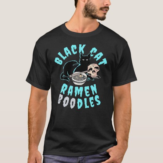 Funny Halloween S Black Cat Ramen Boodles T-Shirt (Vorderseite)
