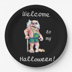 Funny Halloween Scandinavian Ogre Troll Pappteller