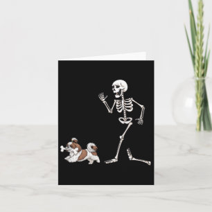 Funny Halloween Shih Tzu and Skeleton Karte
